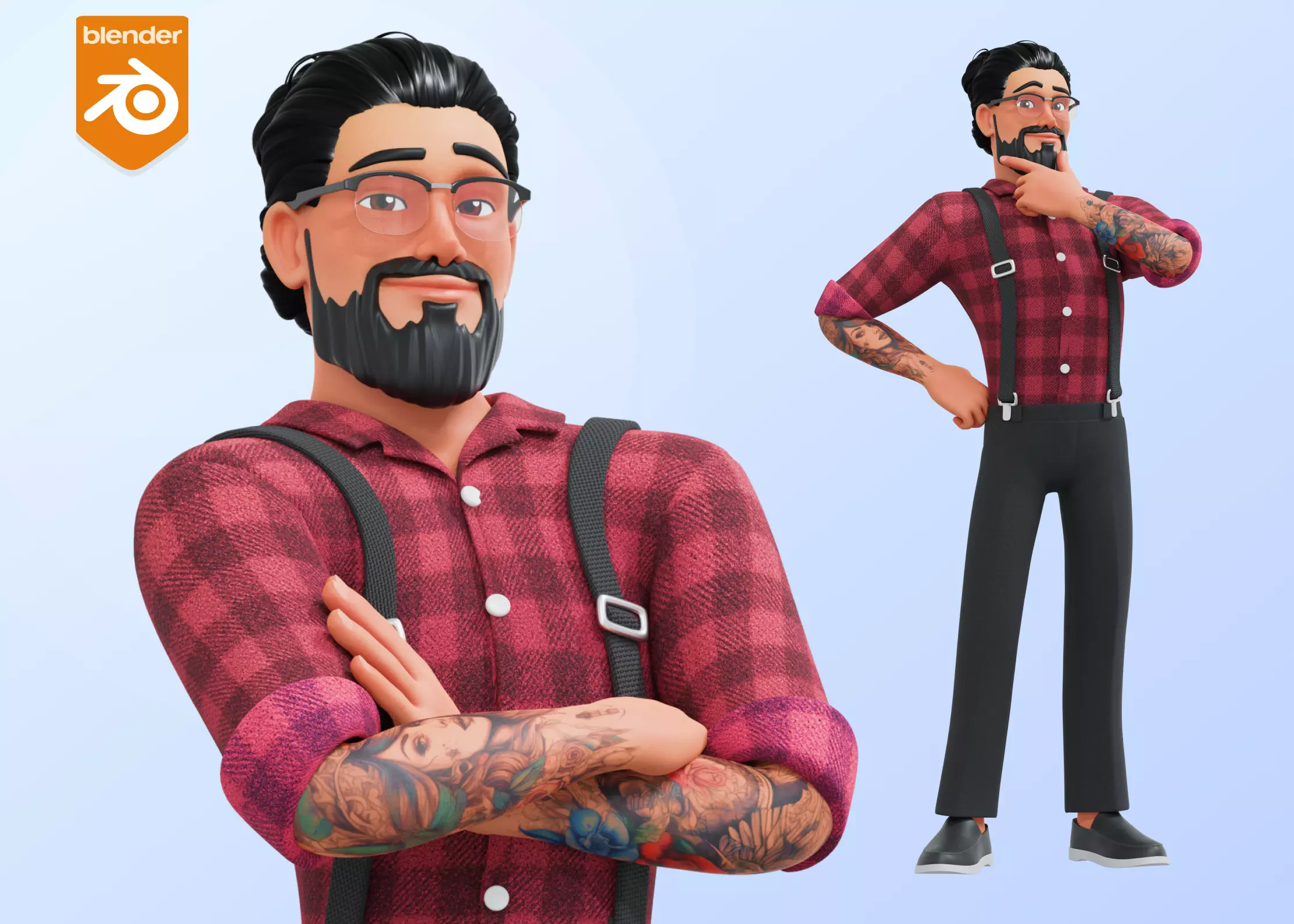 Hipster Man Cartoon Character 3D character model illustration